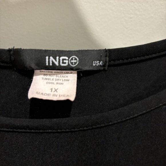 ING Ruched Short Sleeves, Round Neck Pullover Black Top, sz 1X - Picture 3 of 5